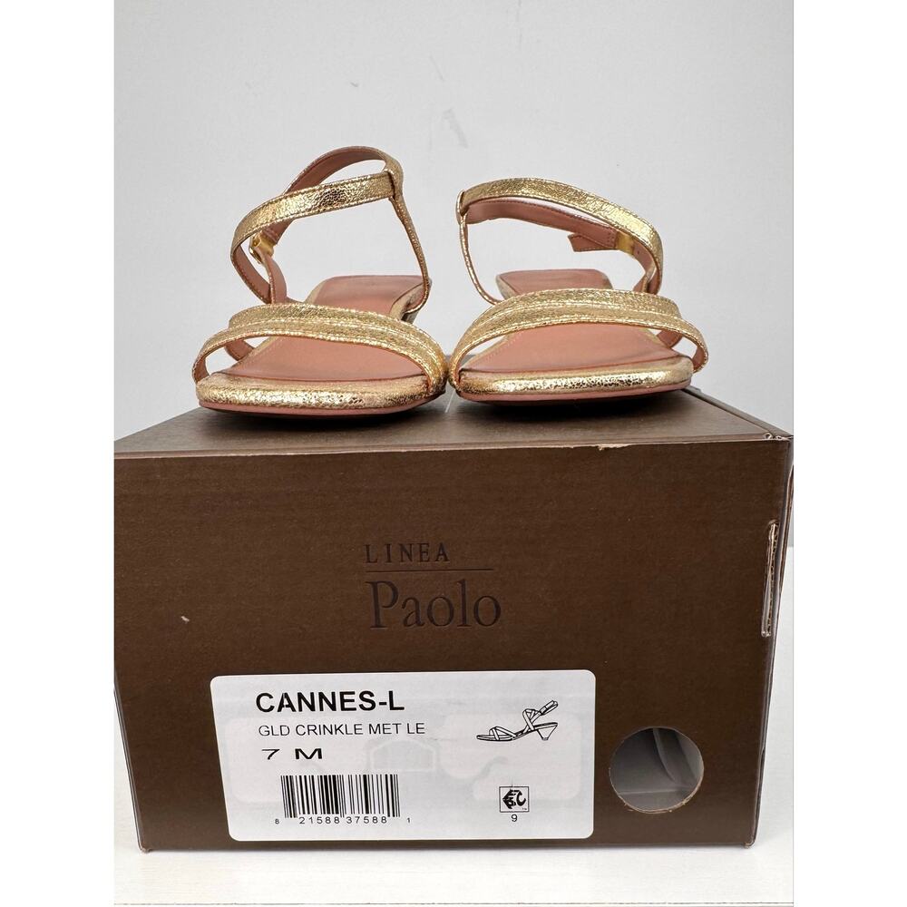 Linea Paolo Cannes-L Strappy Kitten Heel Sandal Gold Crinkle Metallic Leather 7M - Picture 14 of 15